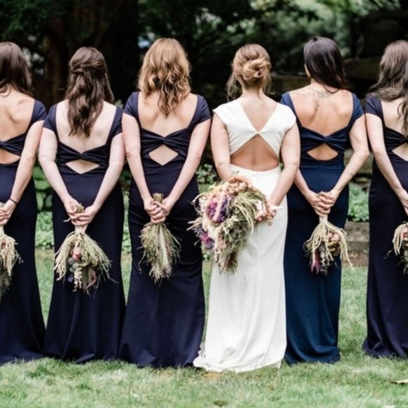 New Katie May BHLDN Madison 0, 2, 4, 6, 8, 10 Blue Bow-Back Bridesmaid Maxi Gown - Picture 3 of 11